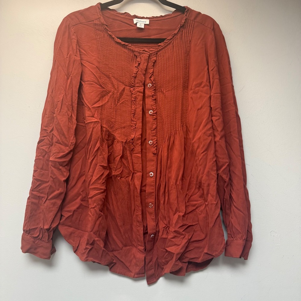Sundance Blouse Womens Medium Rust Excellent Pintuck Ruffle‎ Rayon Boho Top